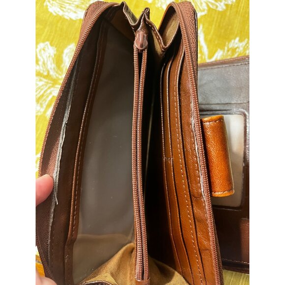 Vintage Rolfs Wallet Genuine Leather Checkbook Clutch Brown Zip Pockets - Picture 9 of 9